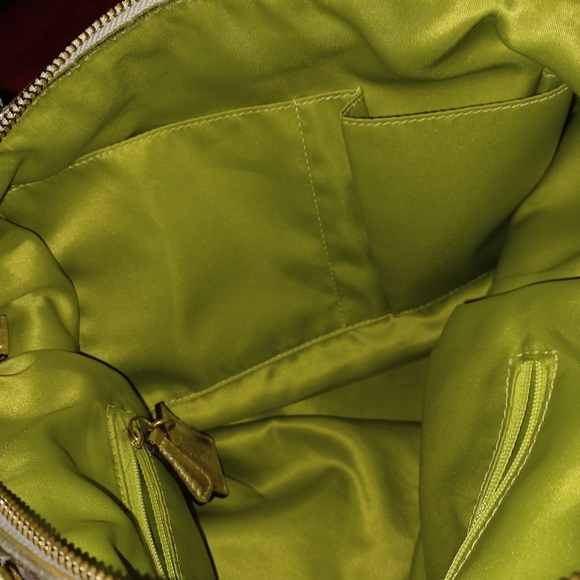 COACH  POPPY BAG , GOLD LEATHER TRIM, STRIPED FABRIC GENTLY USED  "As Is" - Picture 8 of 13